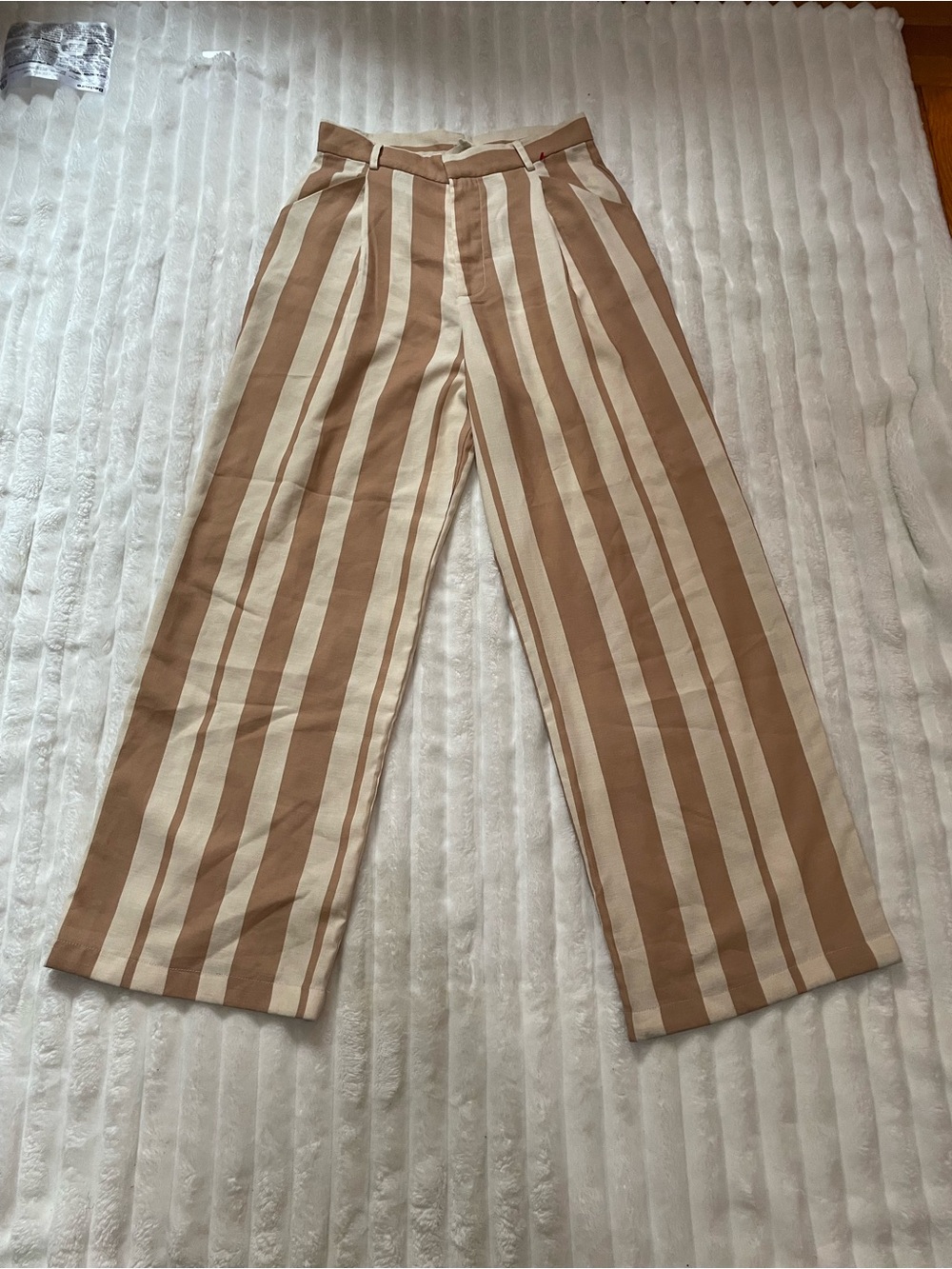 High-Rise Wide-Leg Striped Pants in Tan and Cream - Picture 11 of 15